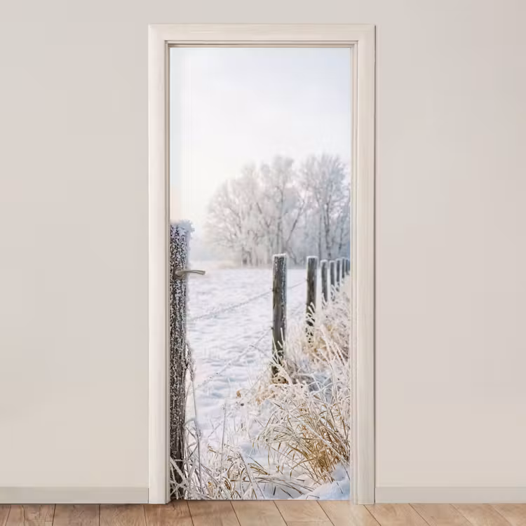 Hek - Sneeuw - Mist - Platteland - Nostalgisch deurposter klein -3d_beige
