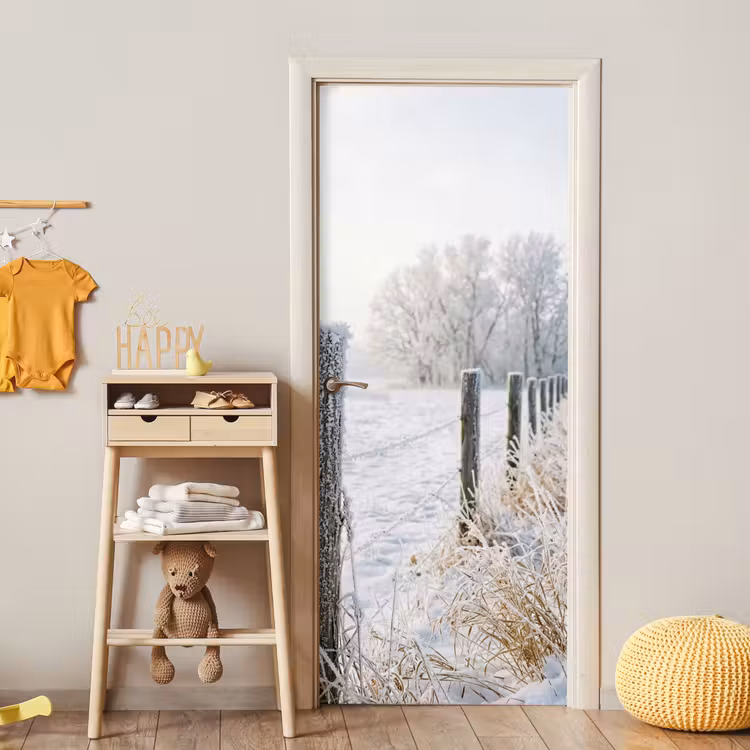Hek - Sneeuw - Mist - Platteland - Nostalgisch deurposter klein -sfeer4