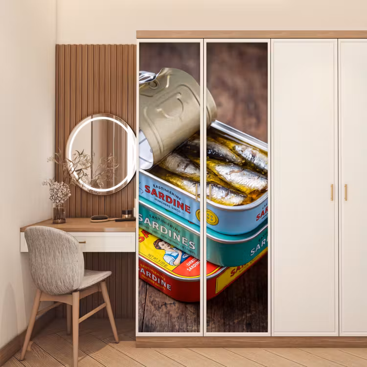Door sticker - Fish - Cans - Kitchen - Vis - Blikjes - Keuken deurposter klein