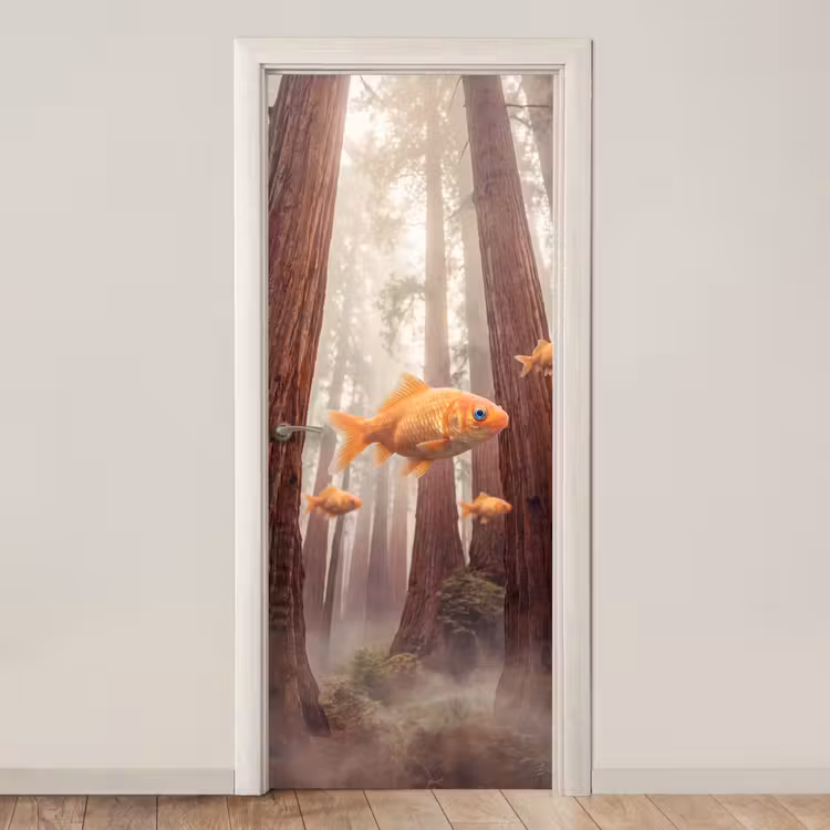 Door sticker - Fish - Forest - Fantasy - Vis - Bos - Fantasie deurposter klein