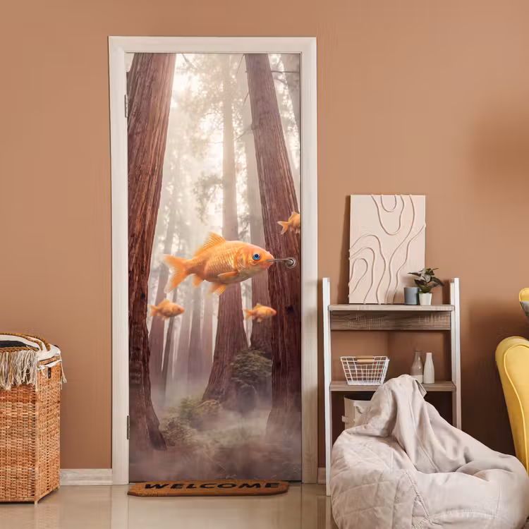Door sticker - Fish - Forest - Fantasy - Vis - Bos - Fantasie deurposter klein