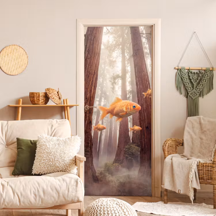 Door sticker - Fish - Forest - Fantasy - Vis - Bos - Fantasie deurposter klein