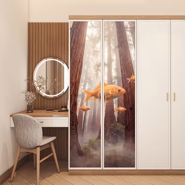 Door sticker - Fish - Forest - Fantasy - Vis - Bos - Fantasie deurposter klein
