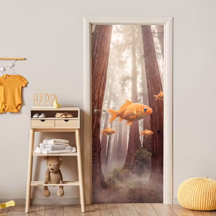 Door sticker - Fish - Forest - Fantasy - Vis - Bos - Fantasie deurposter klein