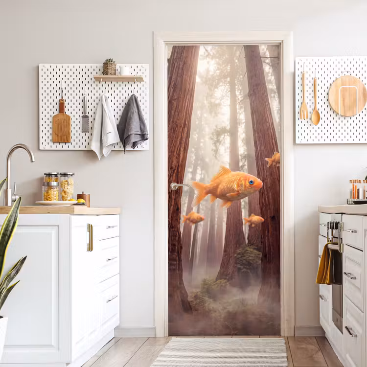 Door sticker - Fish - Forest - Fantasy - Vis - Bos - Fantasie deurposter klein