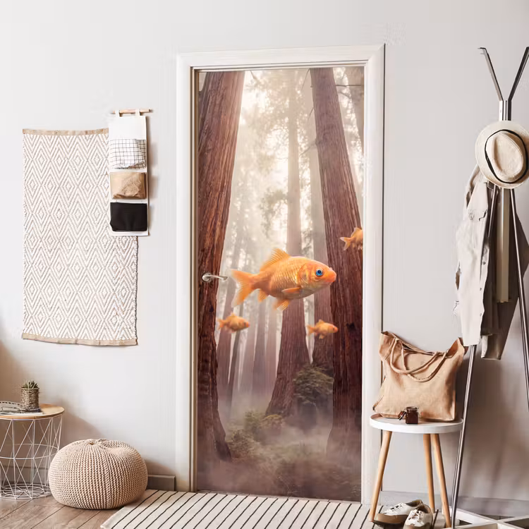 Door sticker - Fish - Forest - Fantasy - Vis - Bos - Fantasie deurposter klein