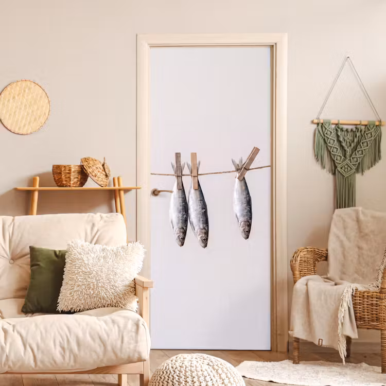 Door sticker - Fish - Hanging - Food - Vis - Hangend - Eten deurposter klein