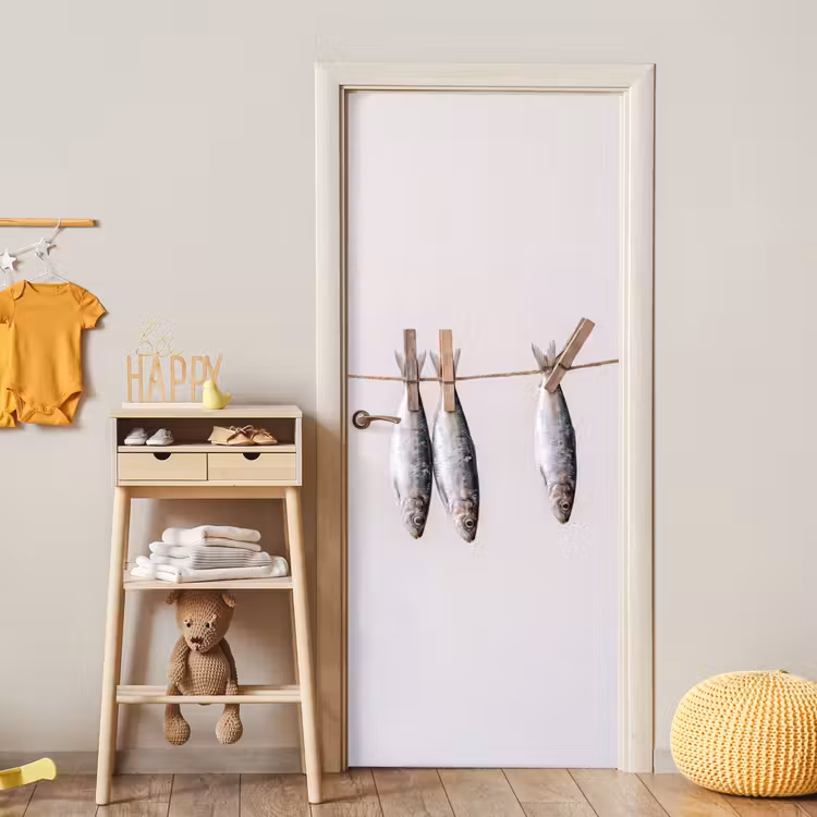 Door sticker - Fish - Hanging - Food - Vis - Hangend - Eten deurposter klein