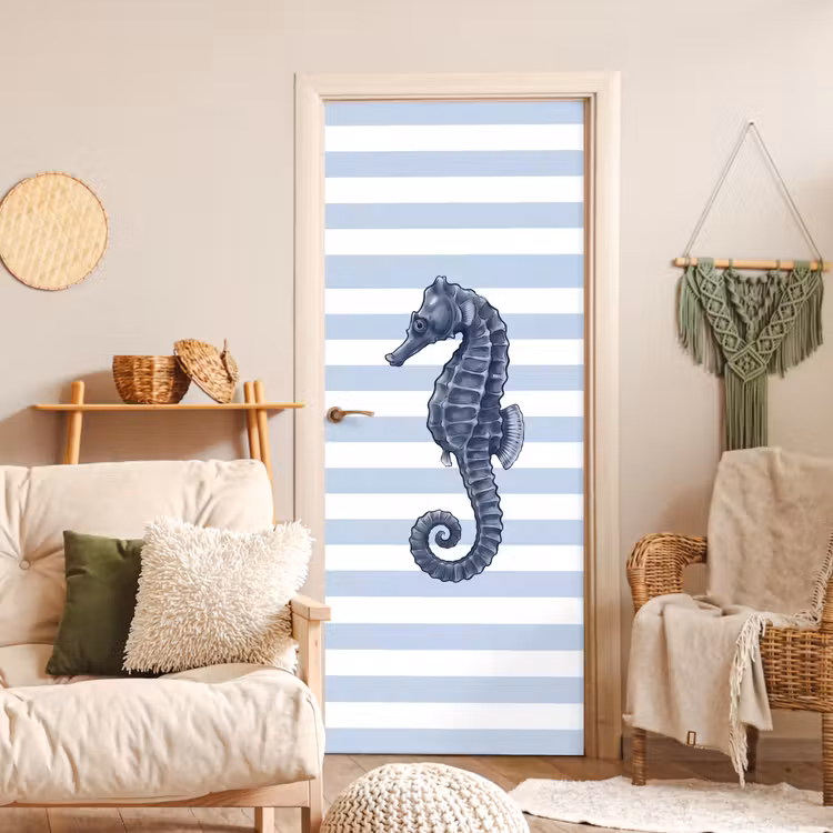 Vis - Oceaan - Illustratie - Blauw - Strepen deurposter klein -sfeer2