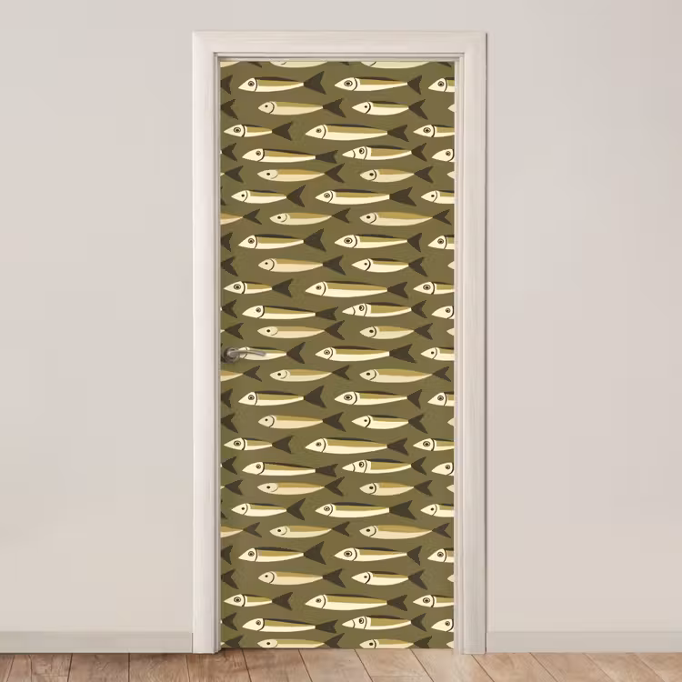 Vis - Patroon - Groen deurposter klein 289 -3d_beige