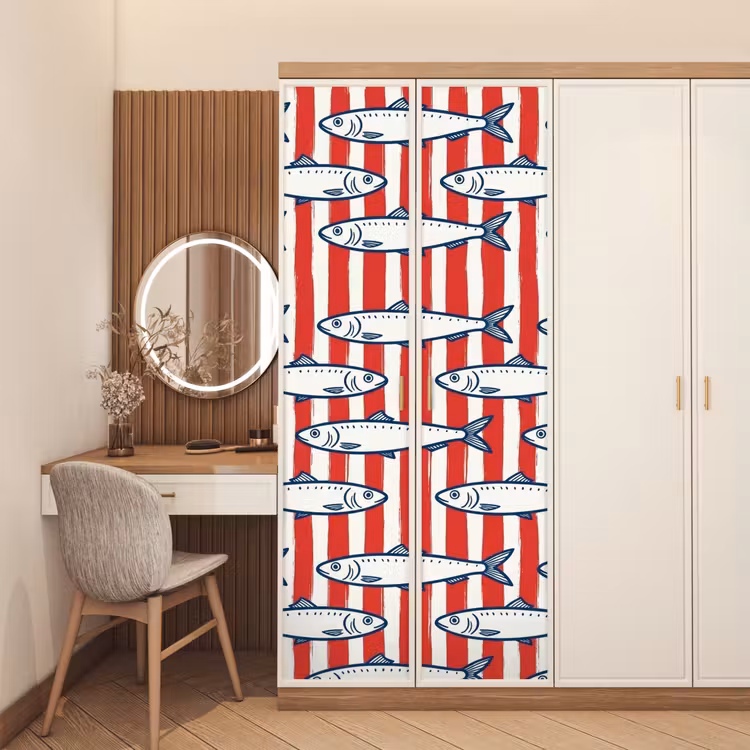 Vis - Patroon - Strepen - Illustratie - Rood deurposter klein -sfeer3