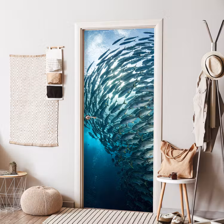 Vis - School - Oceaan - Natuur - Blauw deurposter klein -sfeer6