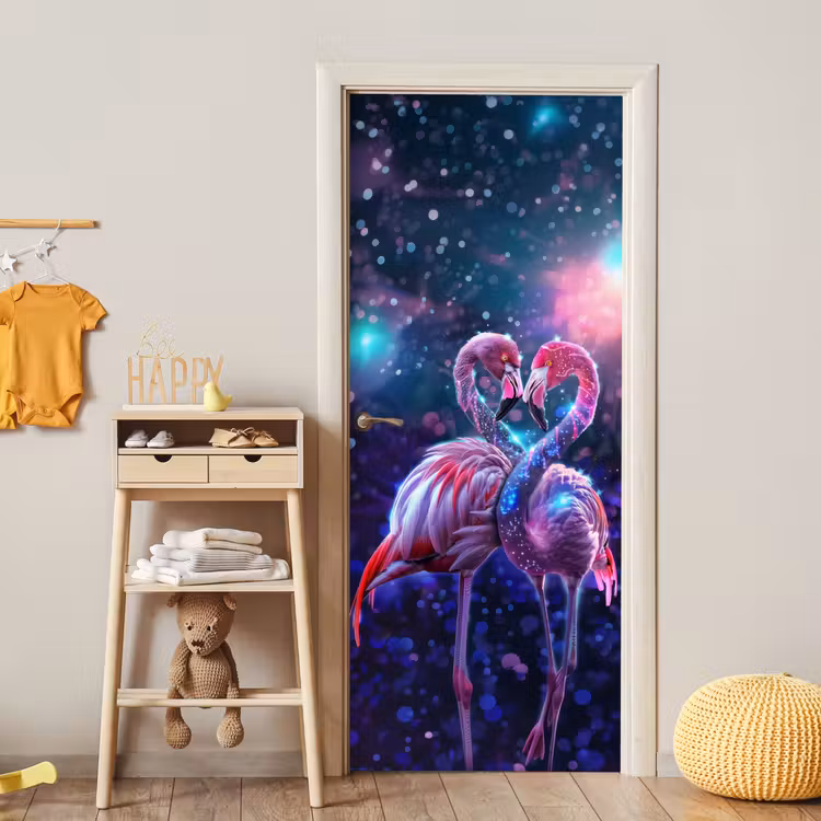 Flamingo's - Dieren - Ruimte - Galaxy deurposter klein -sfeer4