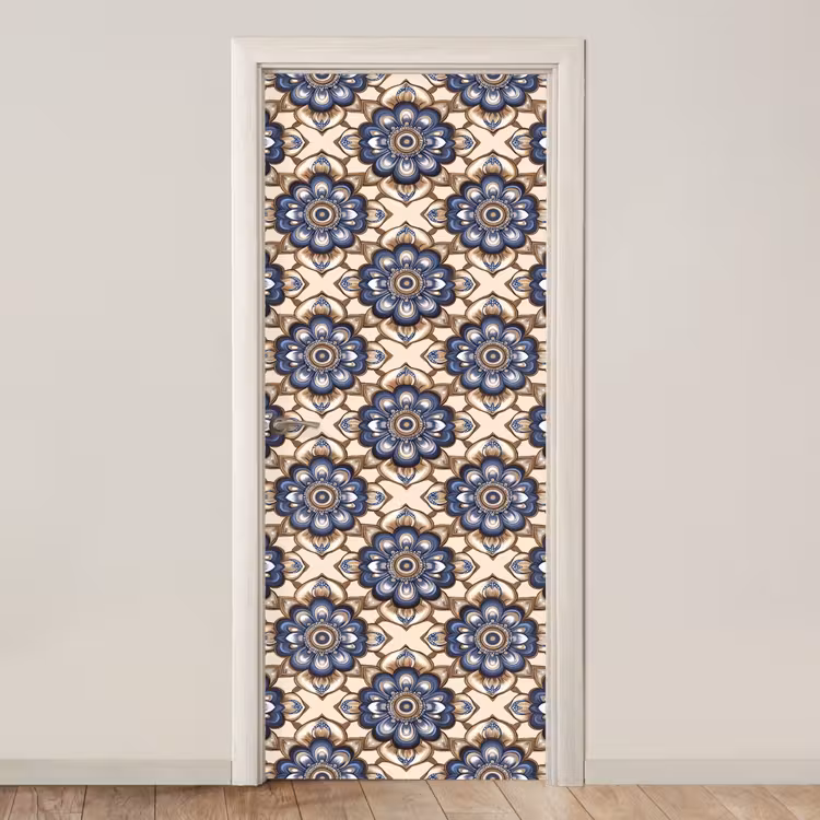 Floraal - Ornament - Blauw deurposter klein 289 -3d_beige