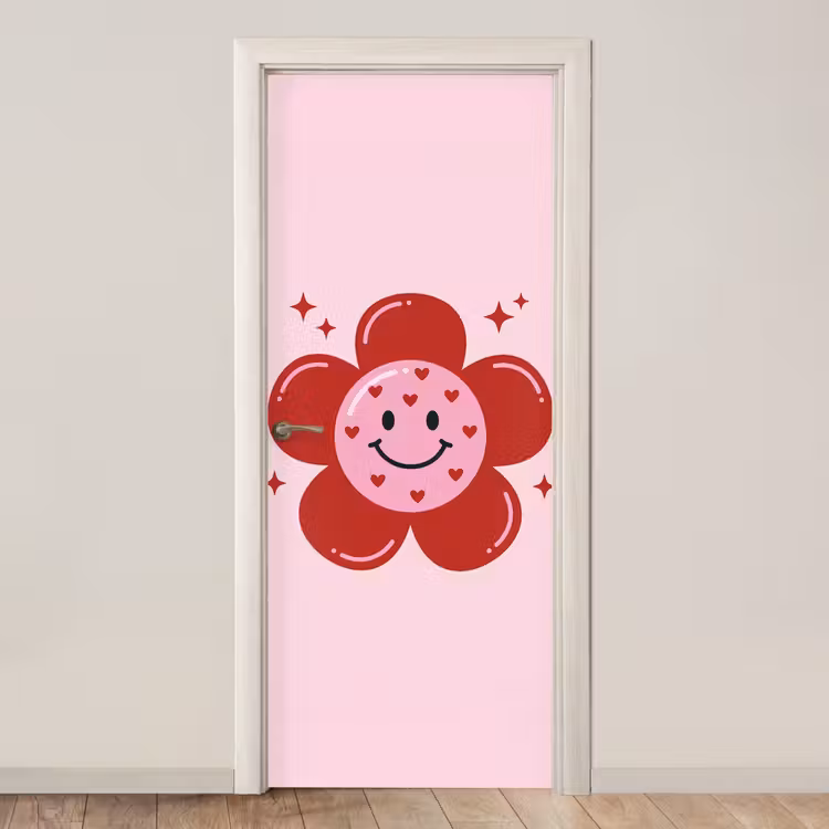 Bloem - Roze - Hartjes deurposter klein -3d_beige