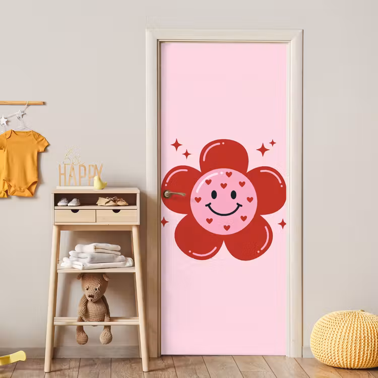 Bloem - Roze - Hartjes deurposter klein -sfeer4