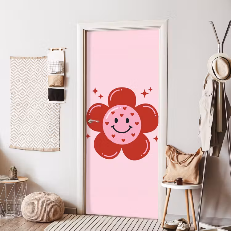 Bloem - Roze - Hartjes deurposter klein -sfeer6