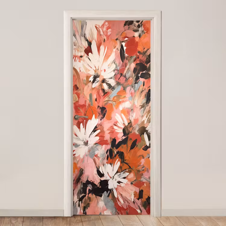 Bloemen - Kunst - Abstract - Verf deurposter klein -3d_beige
