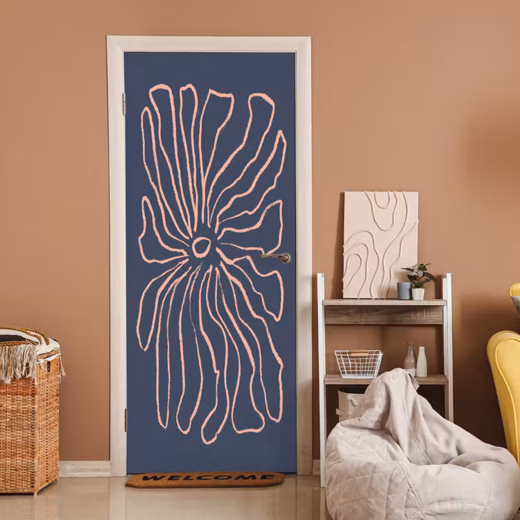 Bloemen - Bohemian - Roze - Pastel deurposter klein -sfeer1