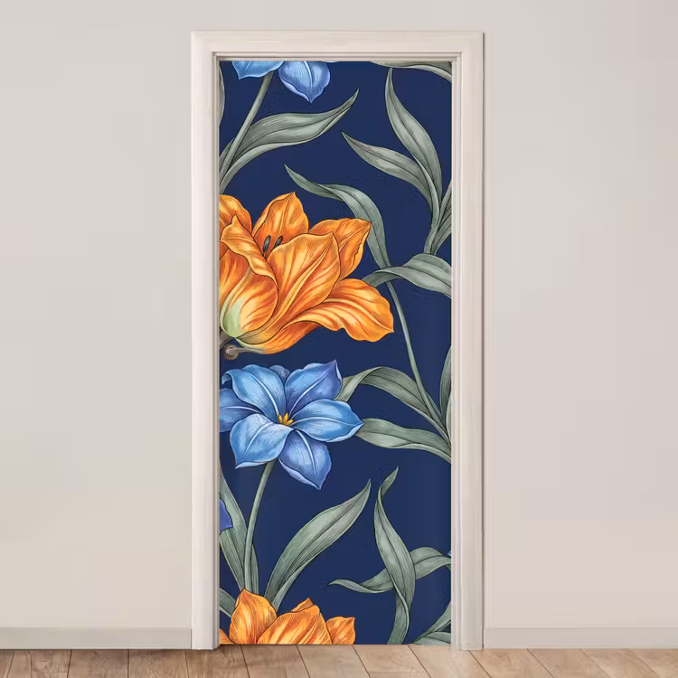 Door sticker - Flowers - Botanical - Pattern - Bloemen - Botanisch - Patroon deurposter klein