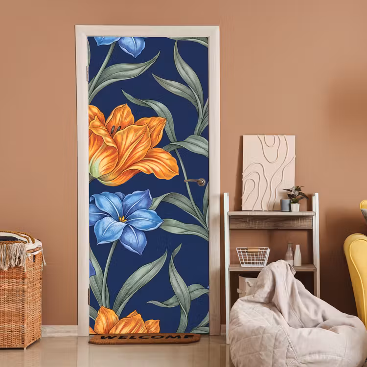 Door sticker - Flowers - Botanical - Pattern - Bloemen - Botanisch - Patroon deurposter klein