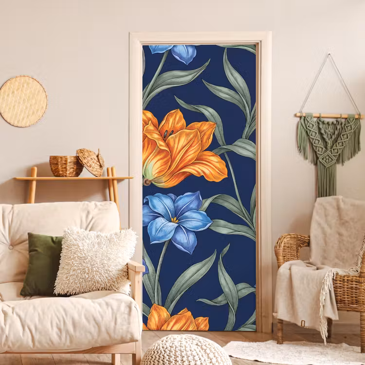 Door sticker - Flowers - Botanical - Pattern - Bloemen - Botanisch - Patroon deurposter klein