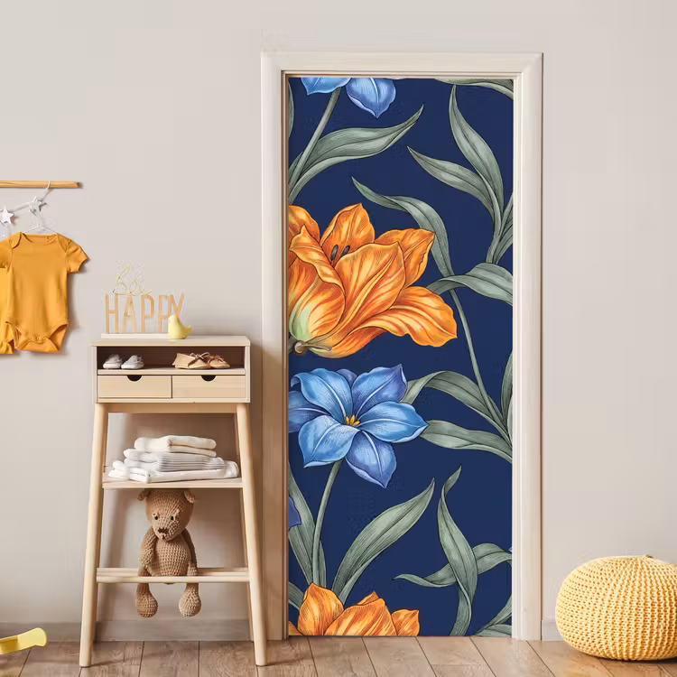 Door sticker - Flowers - Botanical - Pattern - Bloemen - Botanisch - Patroon deurposter klein