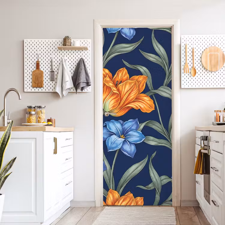 Door sticker - Flowers - Botanical - Pattern - Bloemen - Botanisch - Patroon deurposter klein