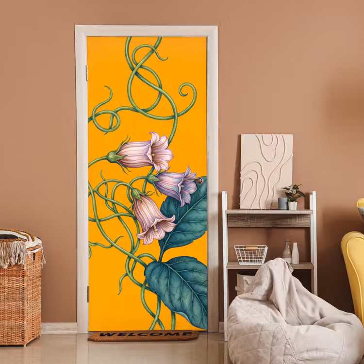 Door sticker - Flowers - Botanical - Yellow - Bloemen - Botanisch - Geel deurposter klein
