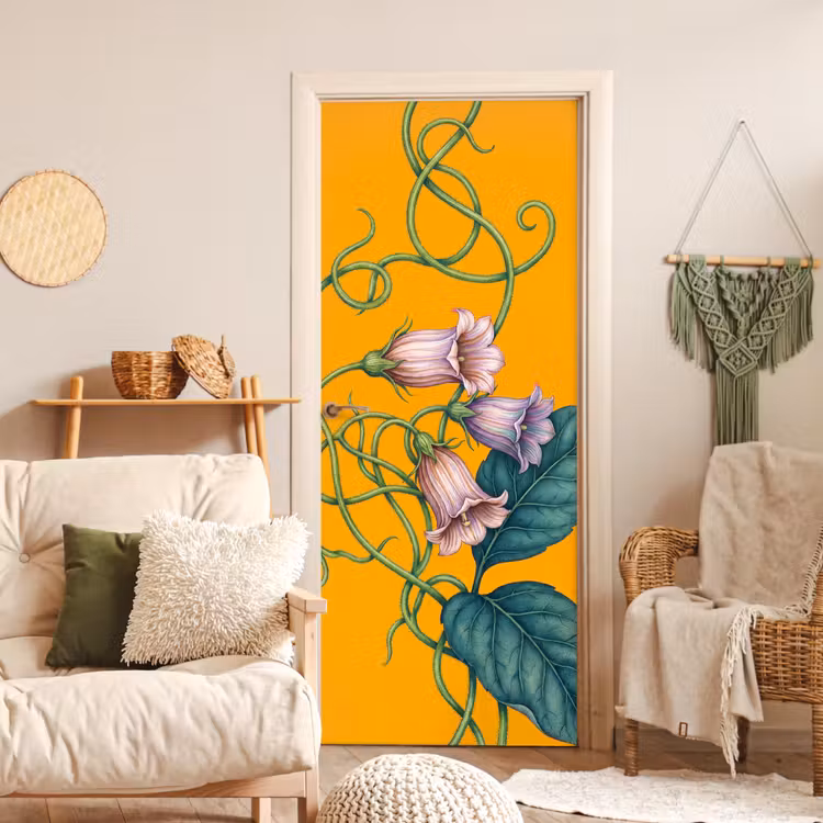Door sticker - Flowers - Botanical - Yellow - Bloemen - Botanisch - Geel deurposter klein