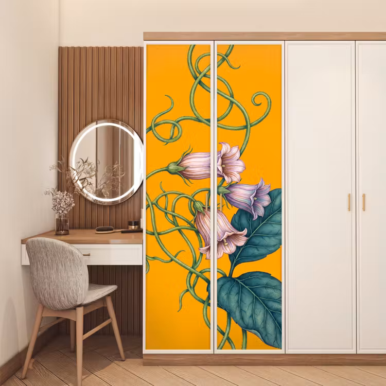 Door sticker - Flowers - Botanical - Yellow - Bloemen - Botanisch - Geel deurposter klein