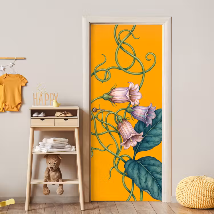 Door sticker - Flowers - Botanical - Yellow - Bloemen - Botanisch - Geel deurposter klein