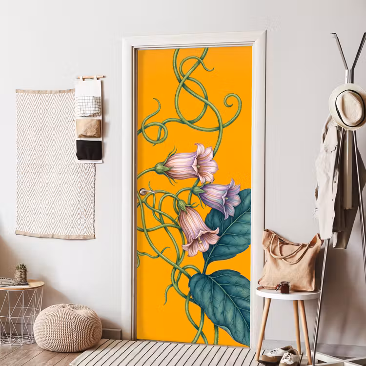 Door sticker - Flowers - Botanical - Yellow - Bloemen - Botanisch - Geel deurposter klein