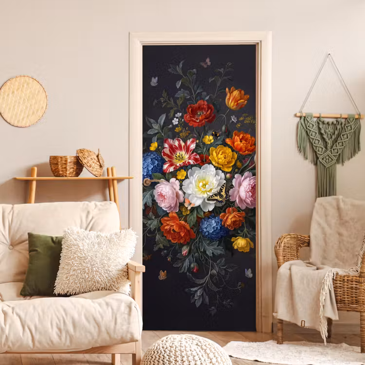 Bloemen - Boeket - Klassiek - Kleurrijk - Natuur deurposter klein -sfeer2