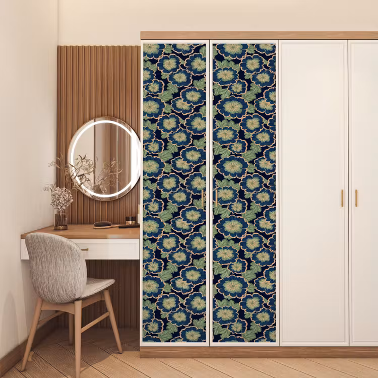 Bloemen - Borduurwerk - Patroon - Blauw - Groen deurposter klein 289 -sfeer3