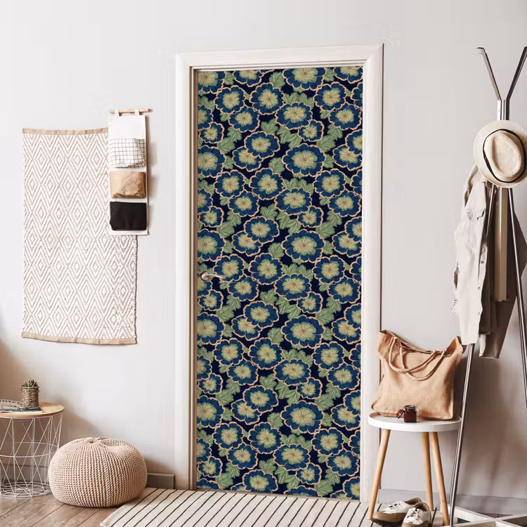 Bloemen - Borduurwerk - Patroon - Blauw - Groen deurposter klein 289 -sfeer6