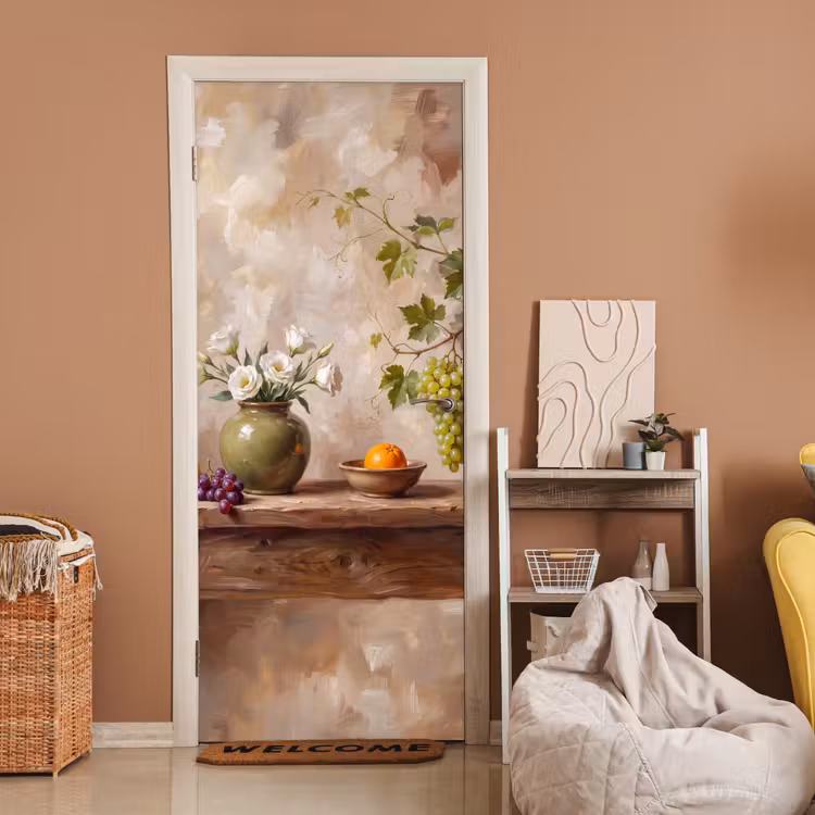 Door sticker - Flowers - Fruit - Still Life - Bloemen - Fruit - Stilleven deurposter klein