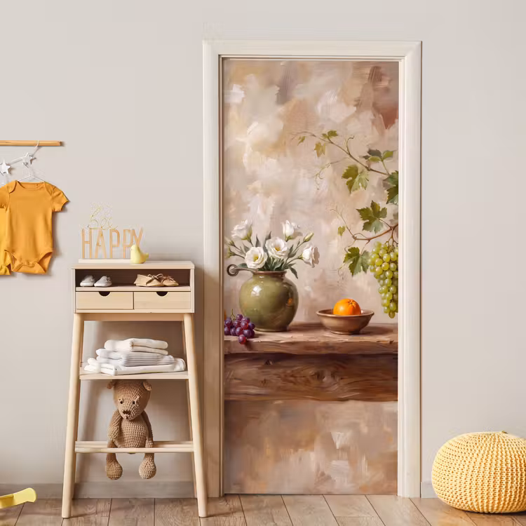 Door sticker - Flowers - Fruit - Still Life - Bloemen - Fruit - Stilleven deurposter klein