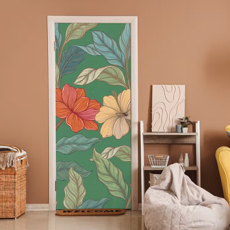 Door sticker - Flowers - Greenery - Illustration - Bloemen - Groen - Illustratie deurposter klein