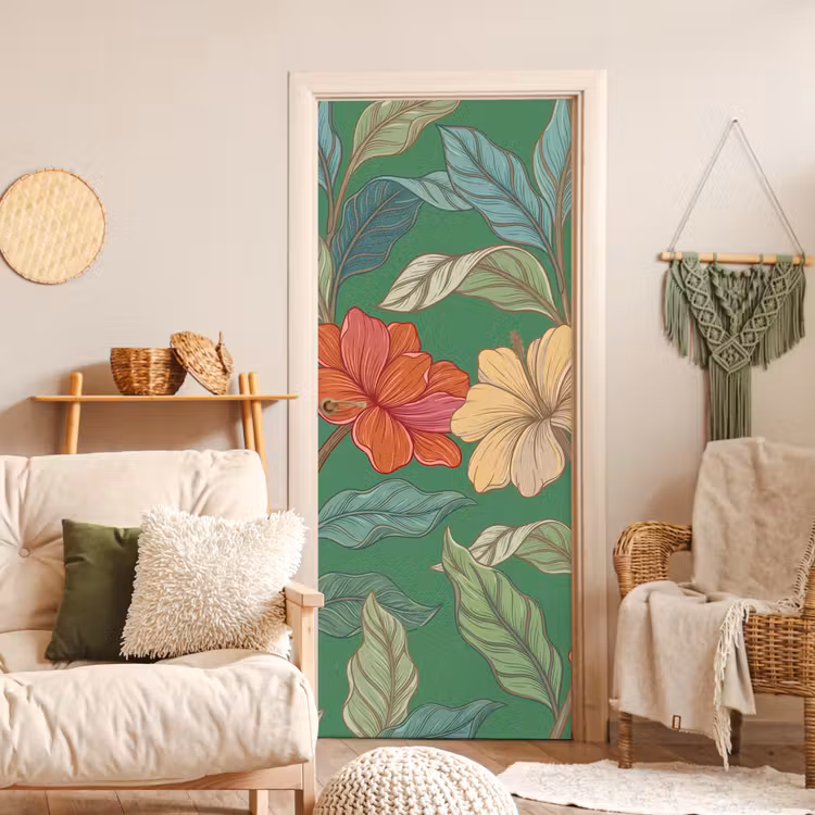 Door sticker - Flowers - Greenery - Illustration - Bloemen - Groen - Illustratie deurposter klein