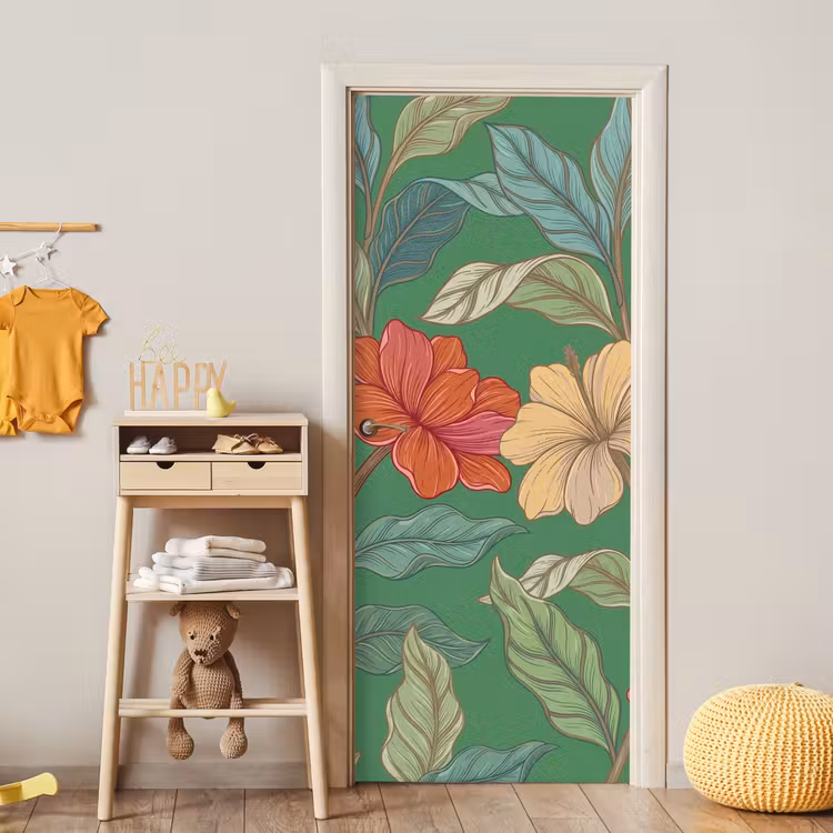 Door sticker - Flowers - Greenery - Illustration - Bloemen - Groen - Illustratie deurposter klein