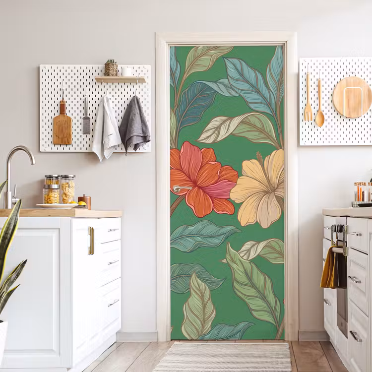 Door sticker - Flowers - Greenery - Illustration - Bloemen - Groen - Illustratie deurposter klein