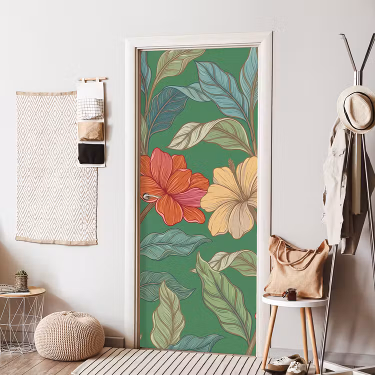 Door sticker - Flowers - Greenery - Illustration - Bloemen - Groen - Illustratie deurposter klein