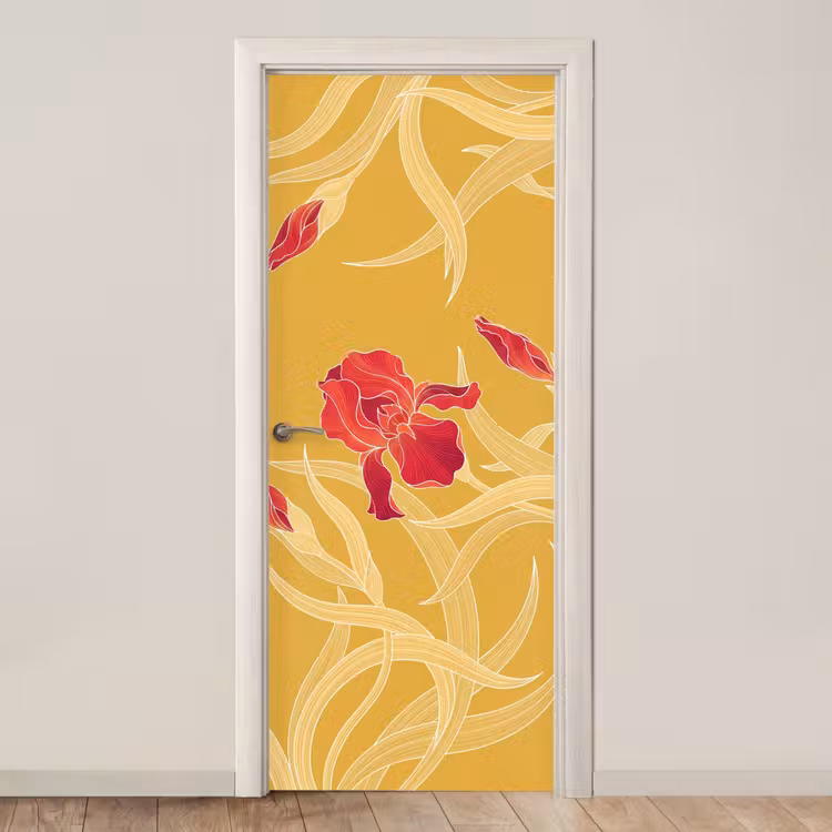 Door sticker - Flowers - Illustration - Red - Bloemen - Illustratie - Rood deurposter klein
