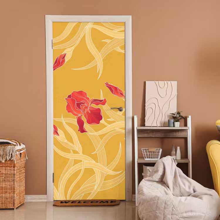 Door sticker - Flowers - Illustration - Red - Bloemen - Illustratie - Rood deurposter klein
