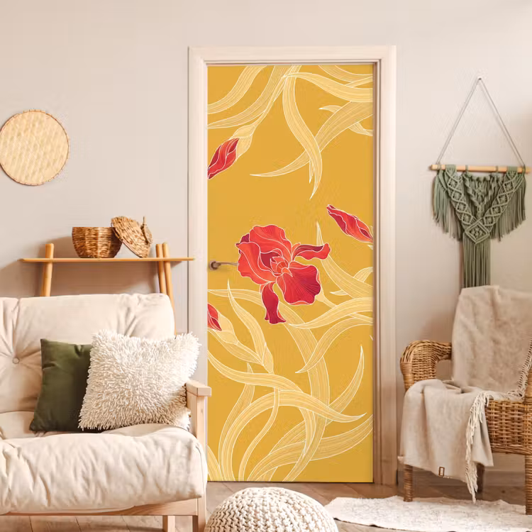 Door sticker - Flowers - Illustration - Red - Bloemen - Illustratie - Rood deurposter klein