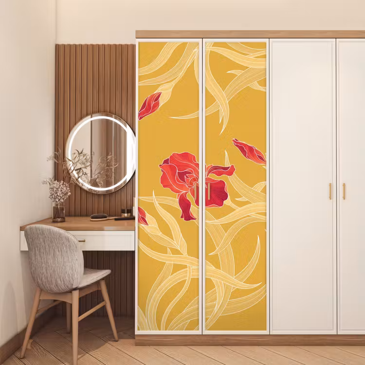 Door sticker - Flowers - Illustration - Red - Bloemen - Illustratie - Rood deurposter klein