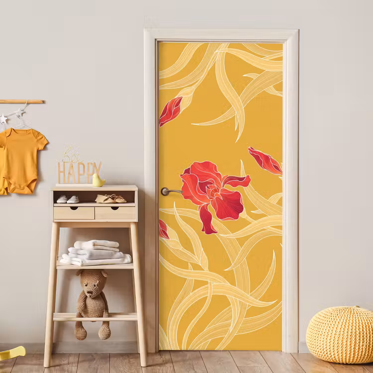 Door sticker - Flowers - Illustration - Red - Bloemen - Illustratie - Rood deurposter klein
