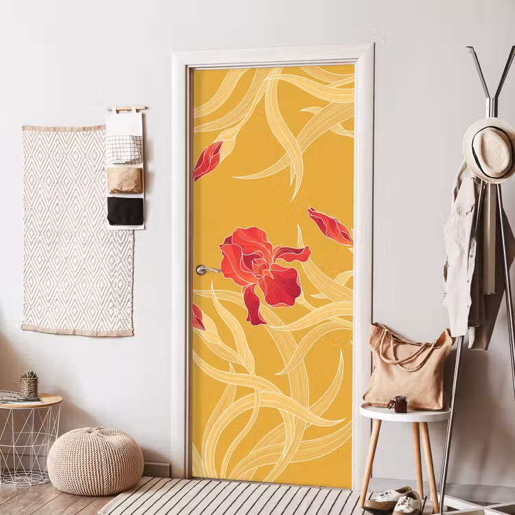 Door sticker - Flowers - Illustration - Red - Bloemen - Illustratie - Rood deurposter klein