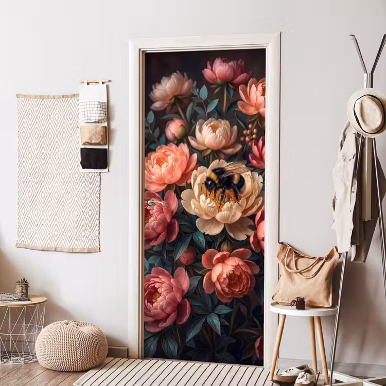 Bloemen - Insect - Natuur - Roze deurposter klein -sfeer6